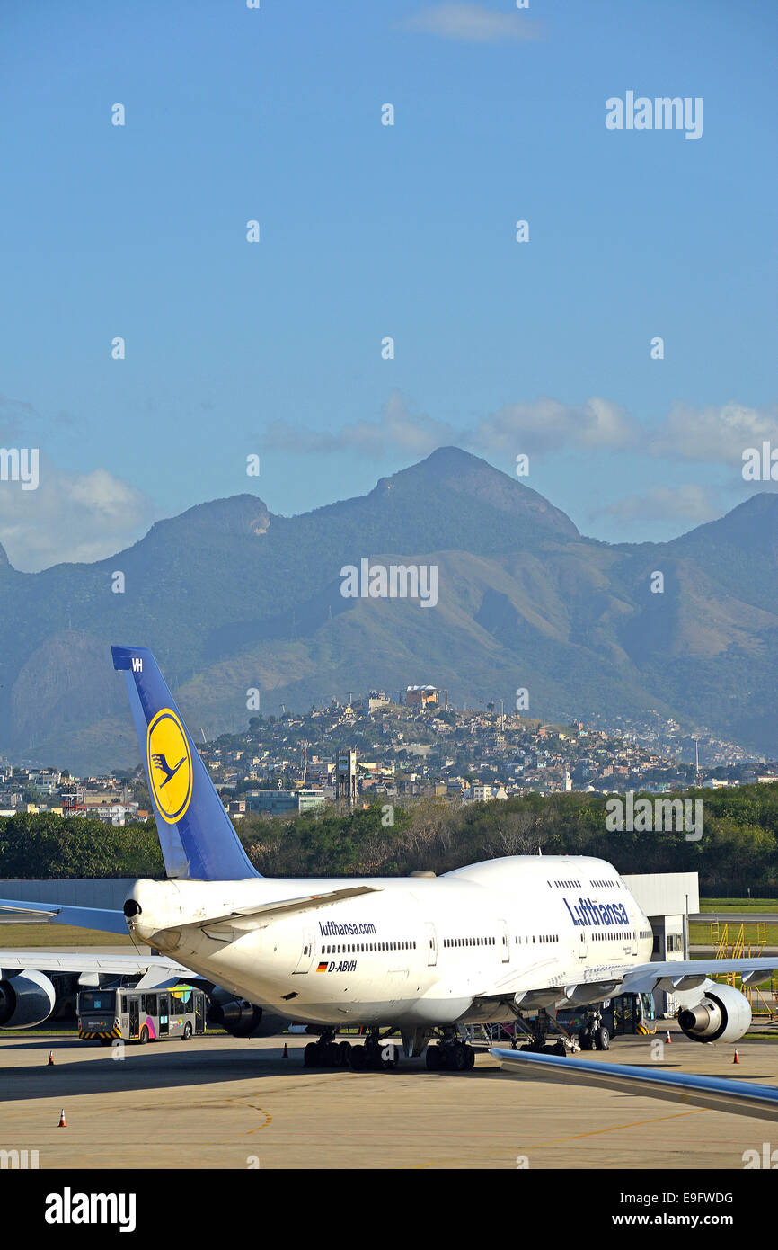 Boeing 747 of Lufthansa airlines on the tarmac of GIG Rio de Janeiro international airport Brazil Stock Photo