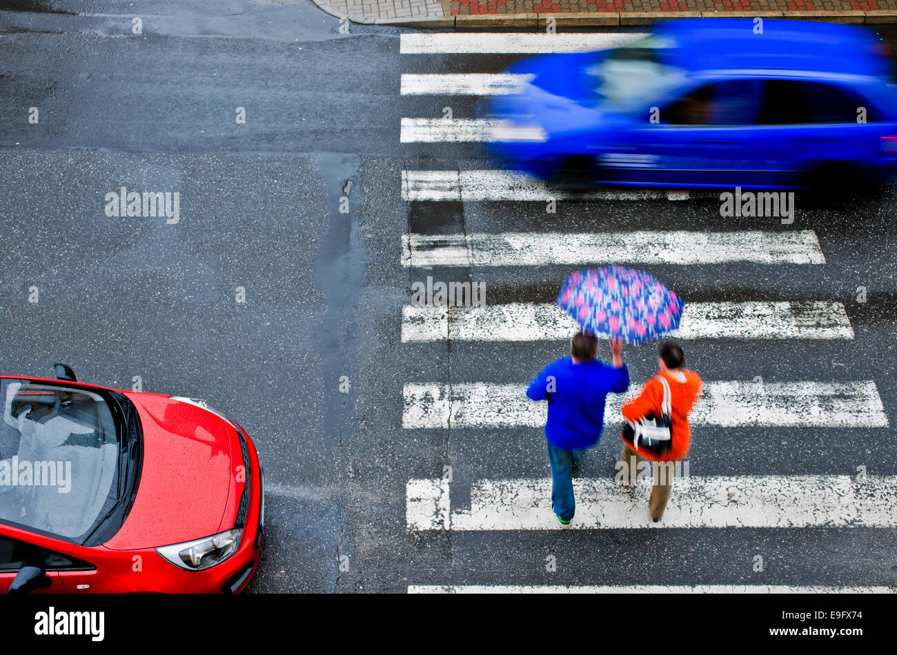 pedestrian crossing with car Stock Photo - Alamy