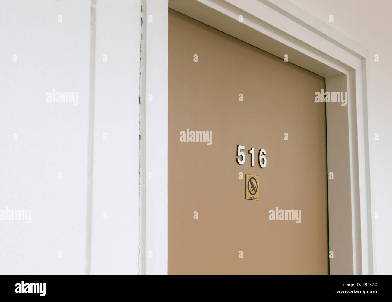 Hotel Room Door With No Smoking Sign Stock Photo 74723248