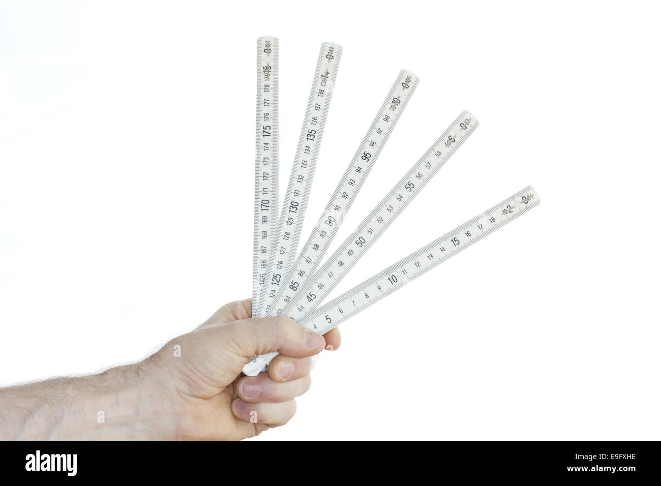 hand and measuring tool Stock Photo Alamy