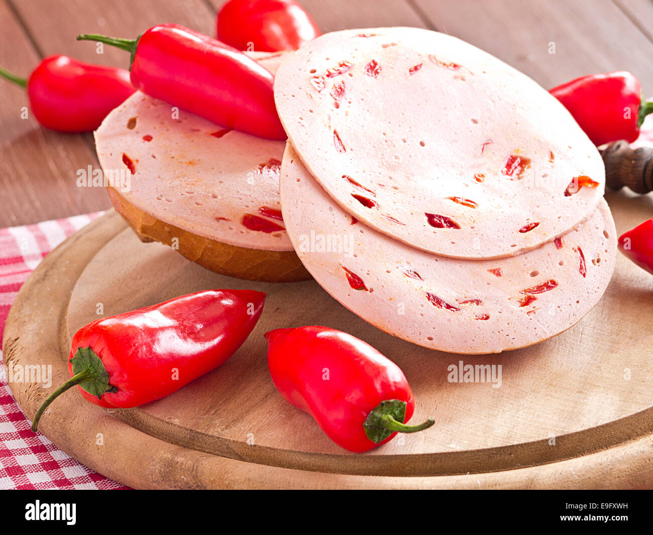 Sandwiches topped with sausage Stock Photo