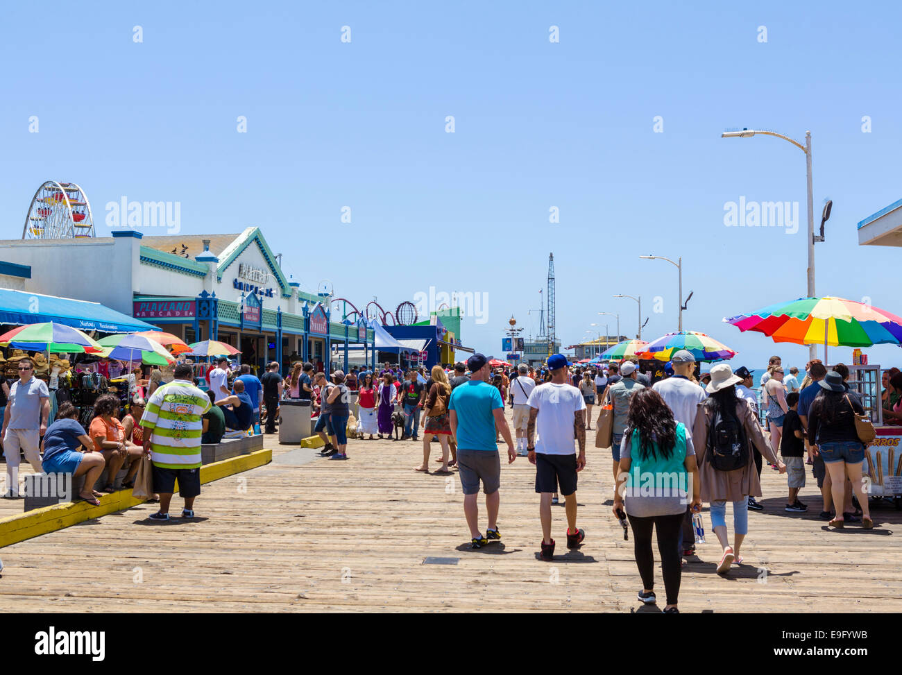 Crowds of people on Santa Monica pier, Los Angeles, California, USA Stock Photo