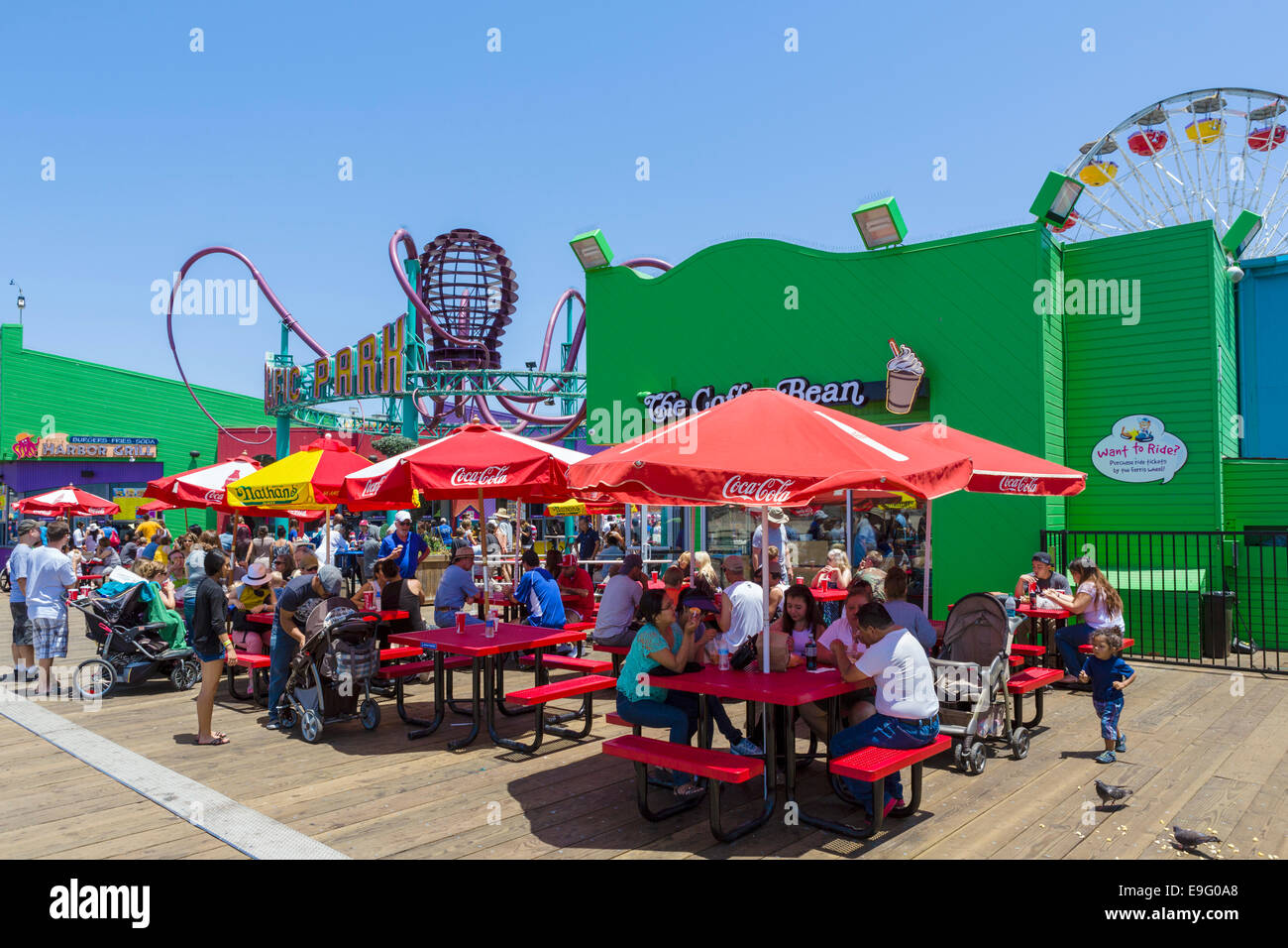 Fast food restaurant outside Pacific Park on Santa Monica pier, Los Angeles, California, USA Stock Photo