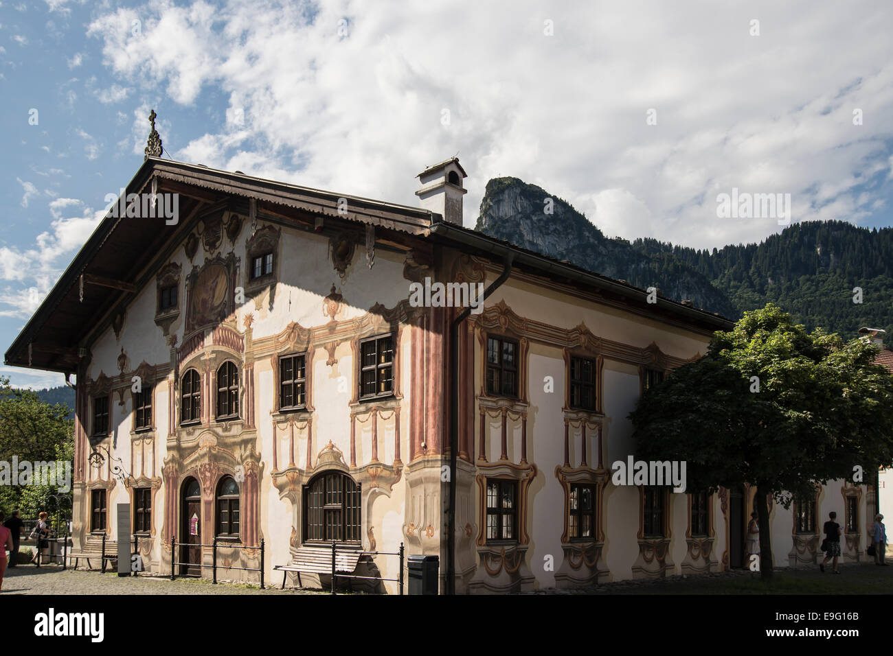 Beautiful decorative building, Oberammergau , municipality in the district of Garmisch-Partenkirchen,  Bavaria, Germany , Europe Stock Photo