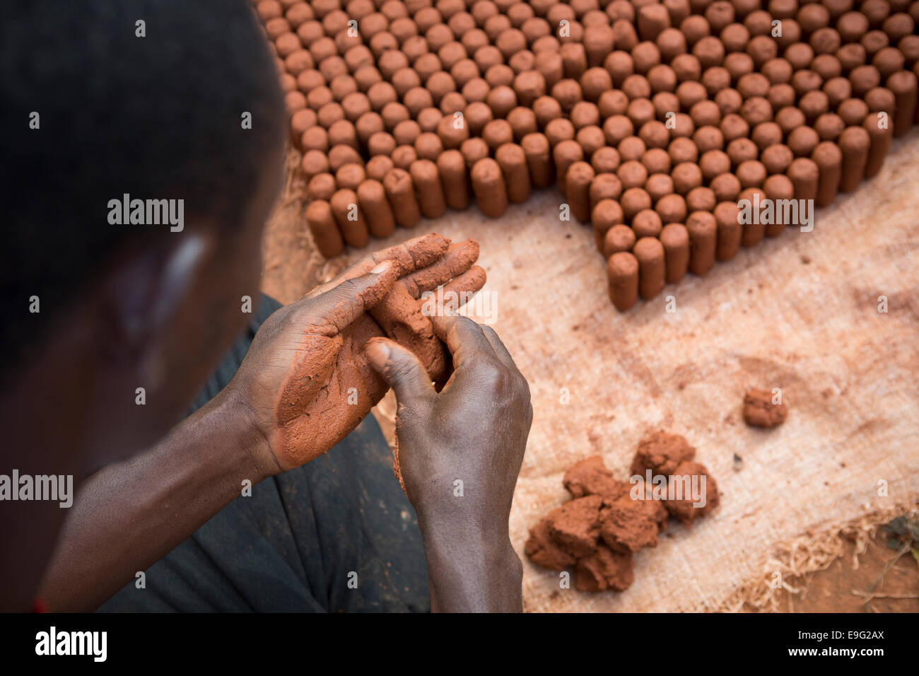 Making of edible dirt for commercial purposes in Dar es Salaam, Tanzania, East Africa. Stock Photo