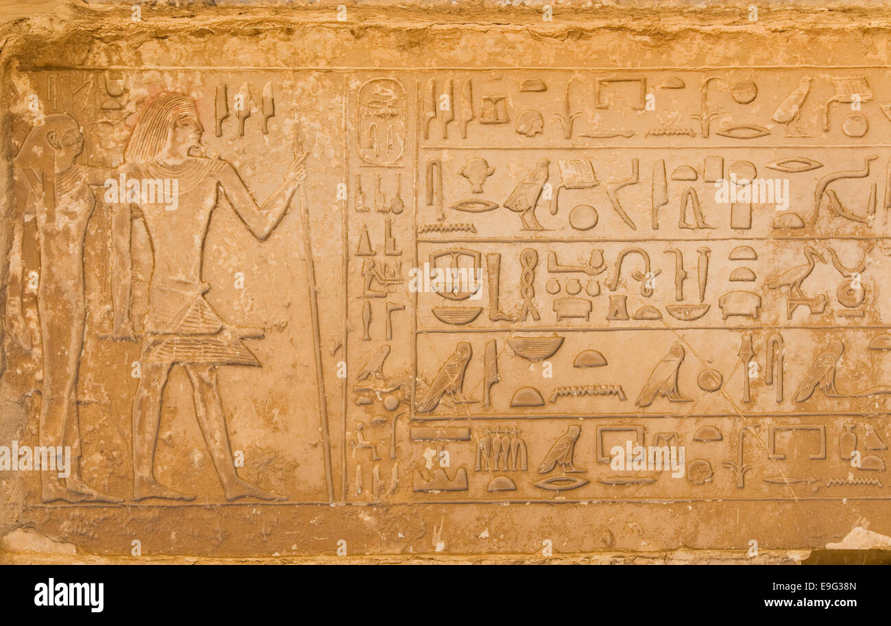 egyptian hieroglyphics from saqqarah, cairo Stock Photo