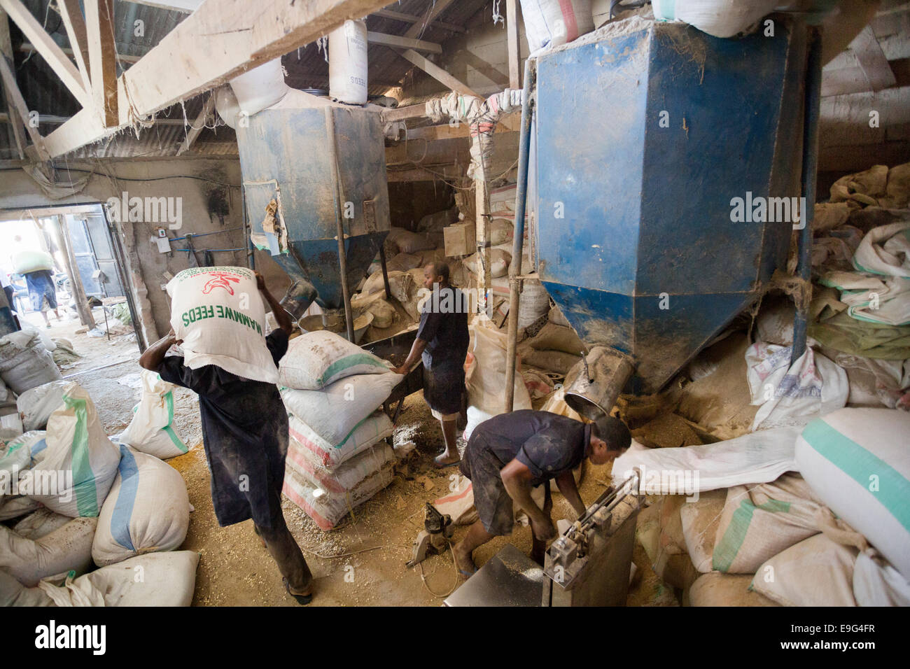 Chicken feed processing factory in Dar es Salaam, Tanzania, East Africa. Stock Photo