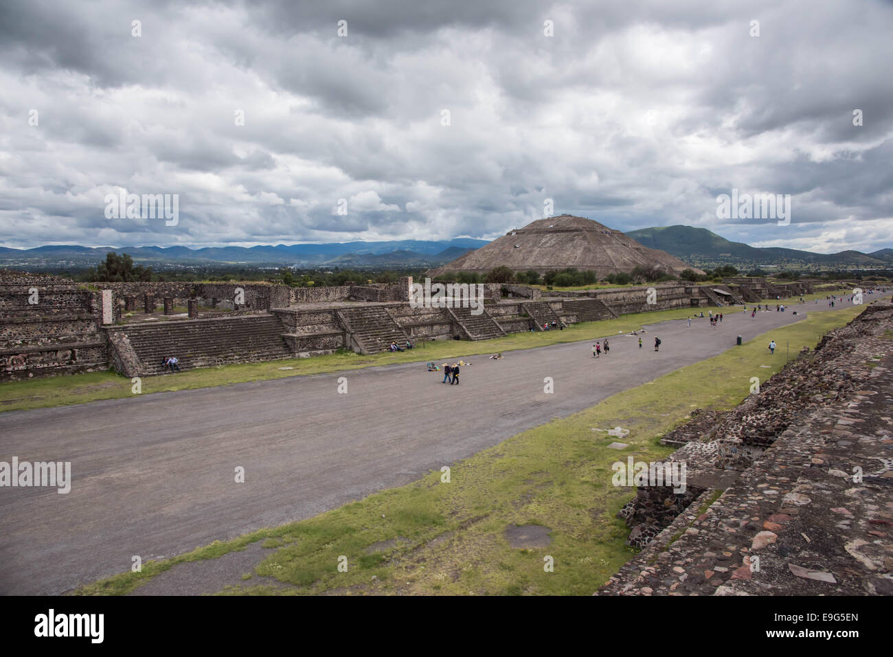 Avenue of the dead and Pyramid of The Sun,Teotihuacan,Mexico Stock Photo