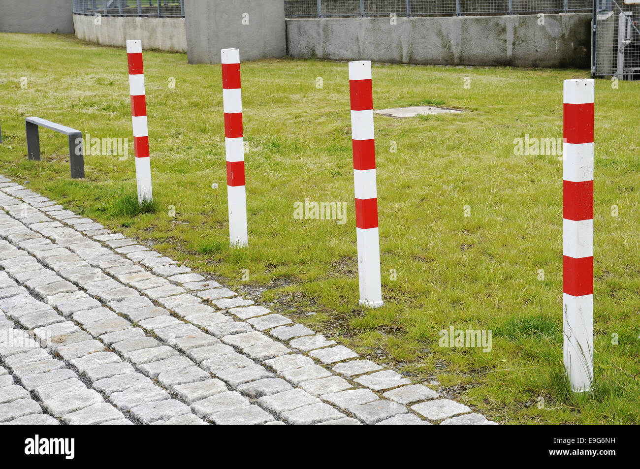 Red and white barrier, Dortmund, Germany Stock Photo