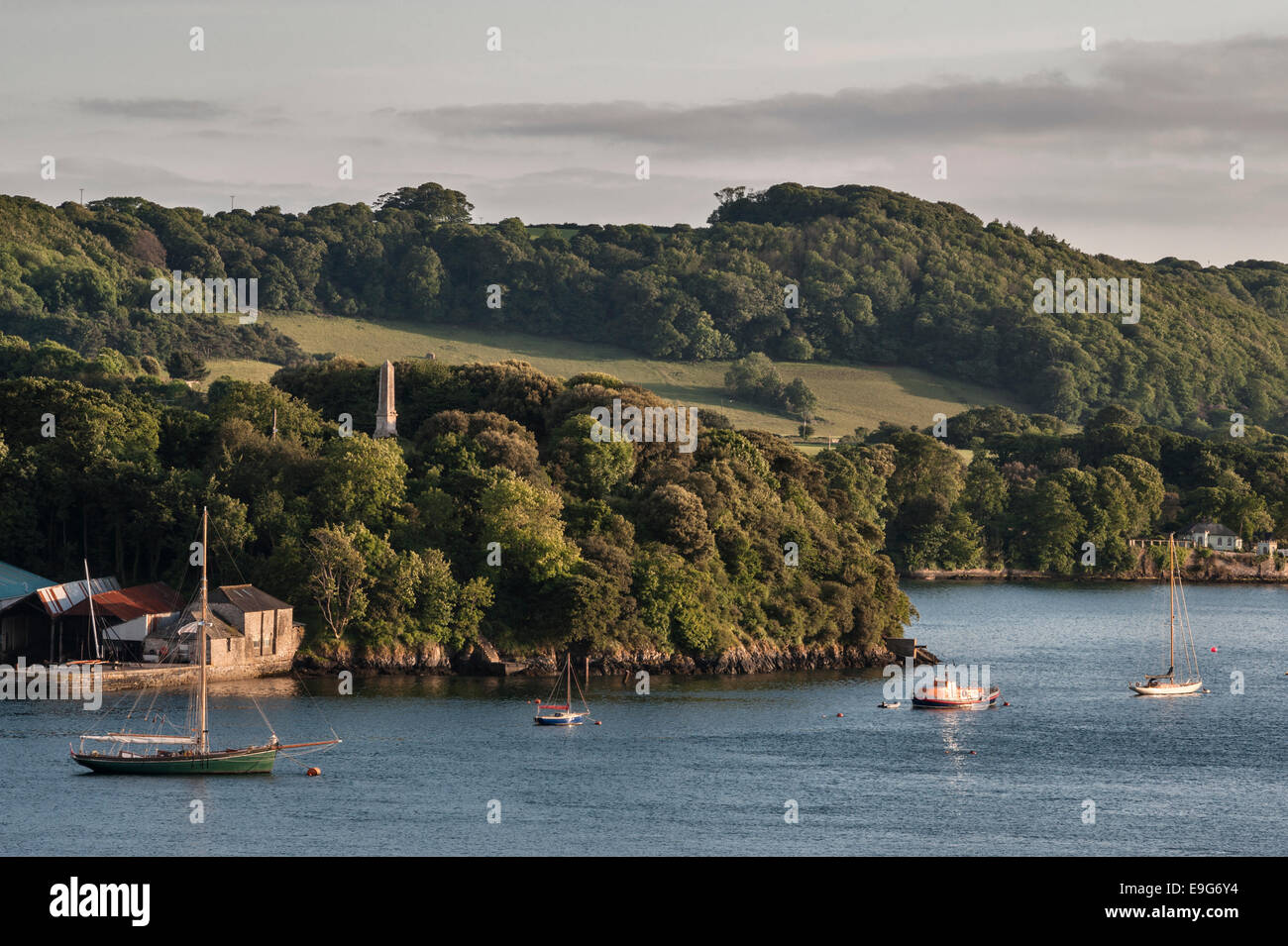 An evening view of the Rame Peninsula, Cornwall, seen from across the