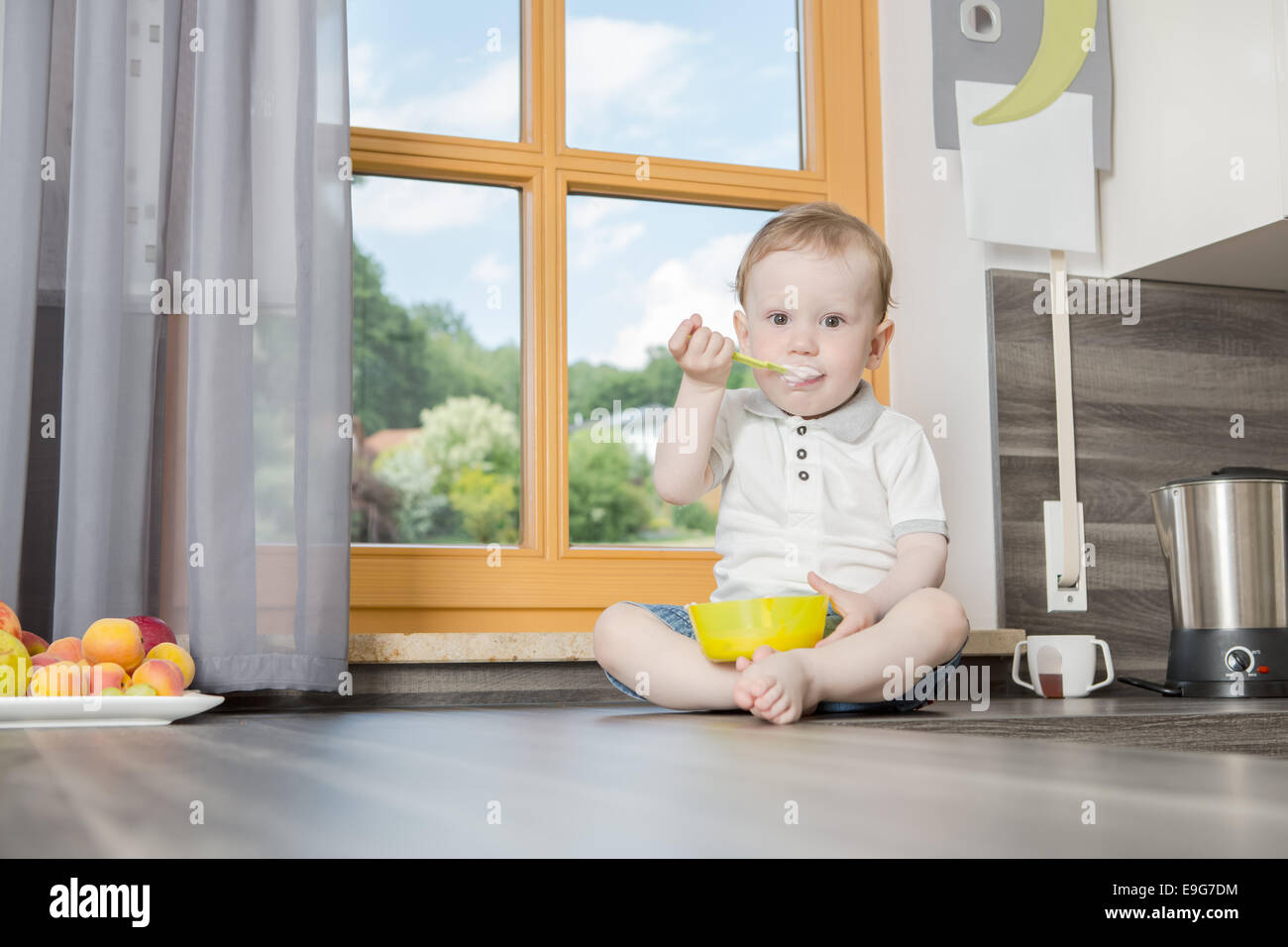 a 1,5 years old boy in the kitchen Stock Photo Alamy