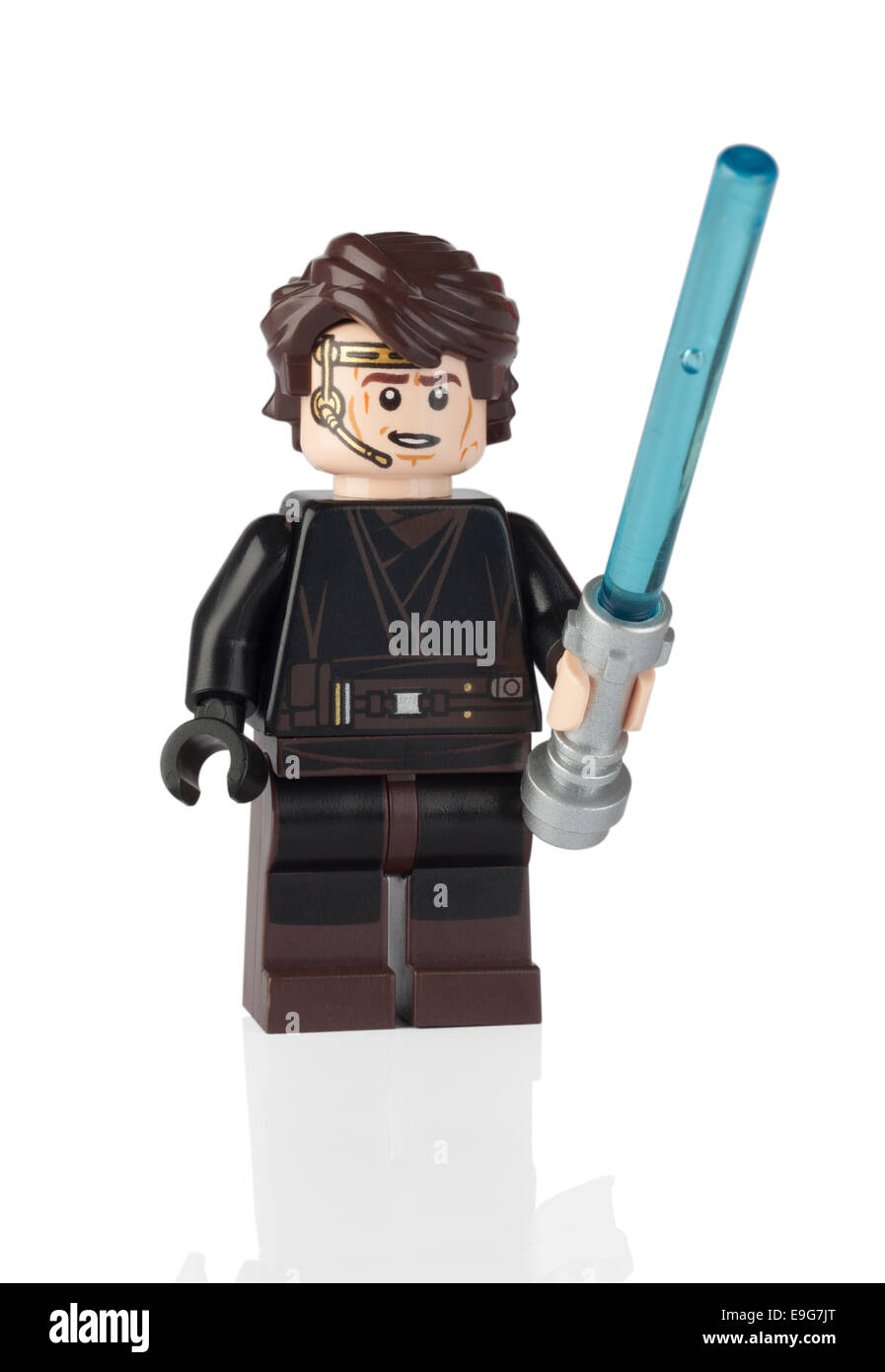 Tambov, Russian Federation - June 21, 2014 LEGO Anakin Skywalker minifigure from Star Wars set with Lightsaber. Stock Photo