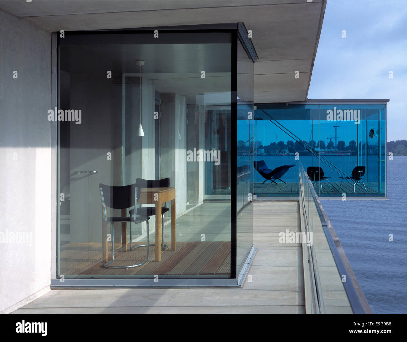 Cantilevered glass rooms and veranda in Apartments on Borneo island, Amsterdam Stock Photo Alamy