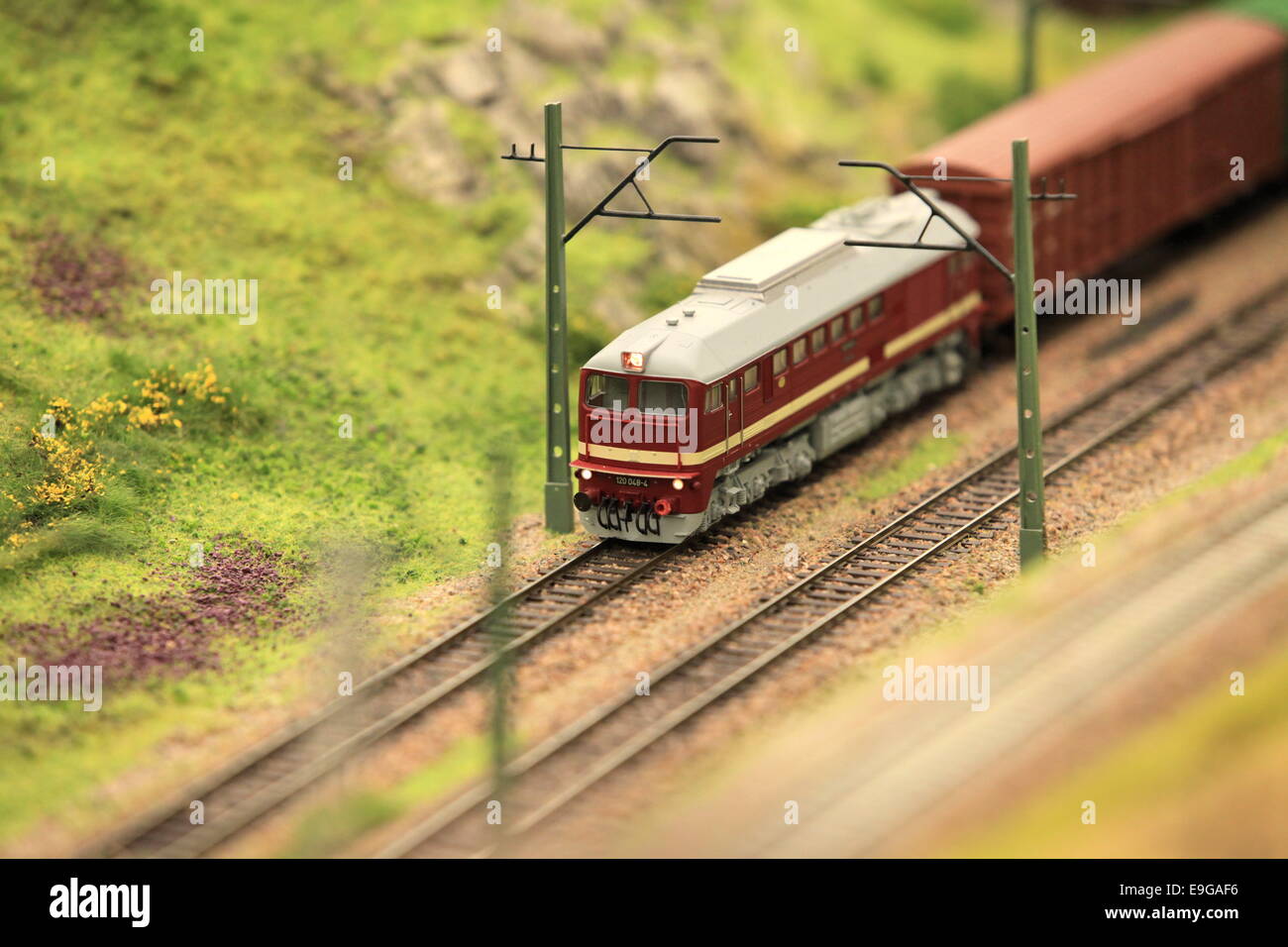 freight train in motion Stock Photo