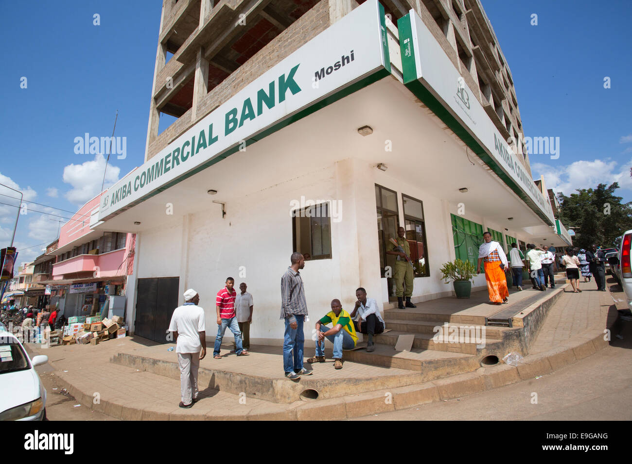 Exterior bank in Moshi, Tanzania, East Africa. Stock Photo