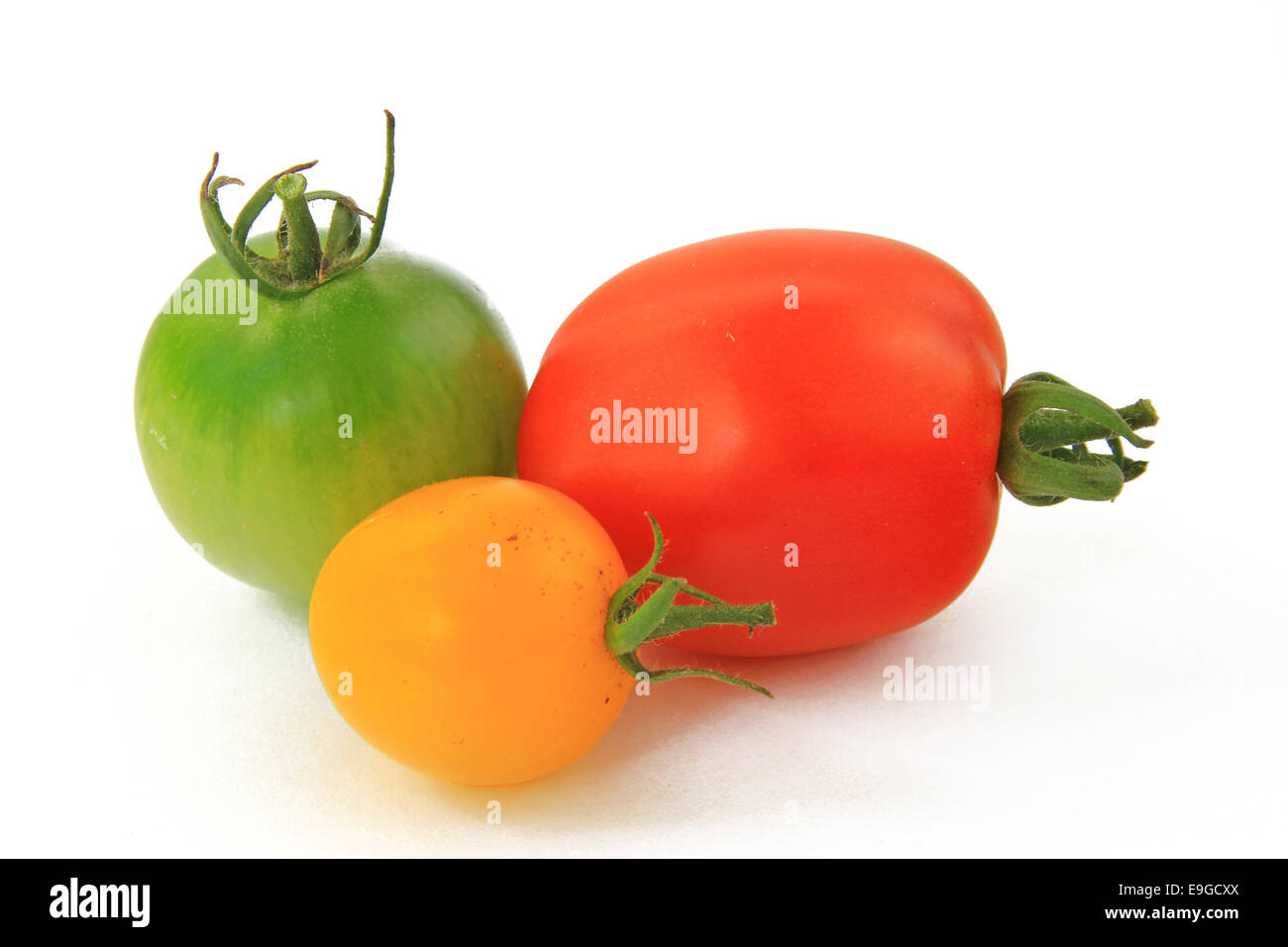 Three tomato varieties (Solanum lycopersicum) Stock Photo