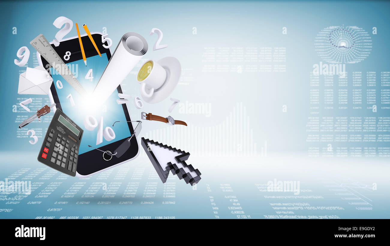 Smart phone and business objects Stock Photo
