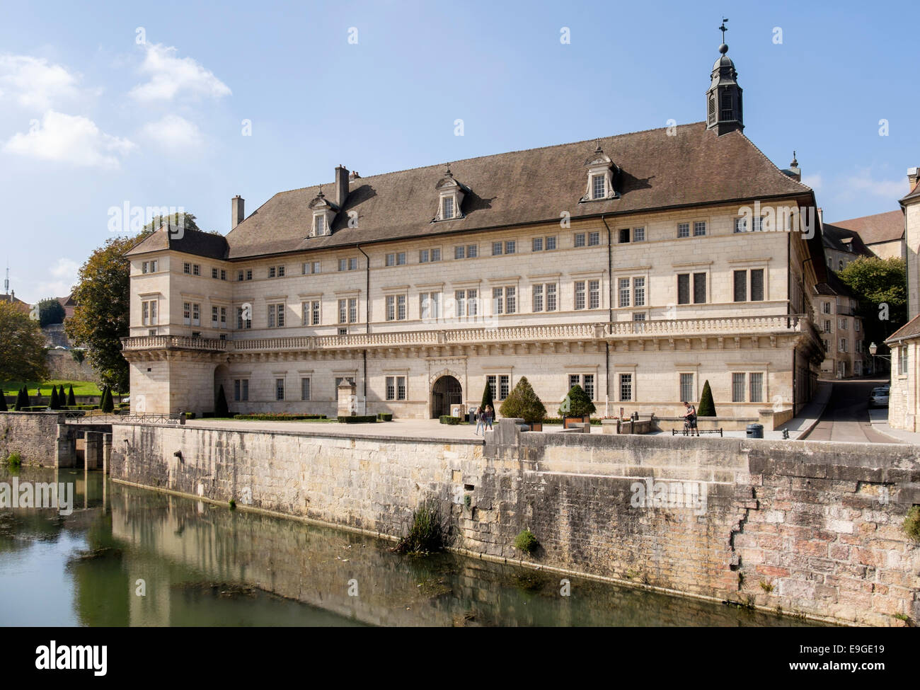 Hotel-Dieu former hospital for poor now houses library and city archives by Canal des Tanneurs. Dole Jura Franche-Comte France Stock Photo