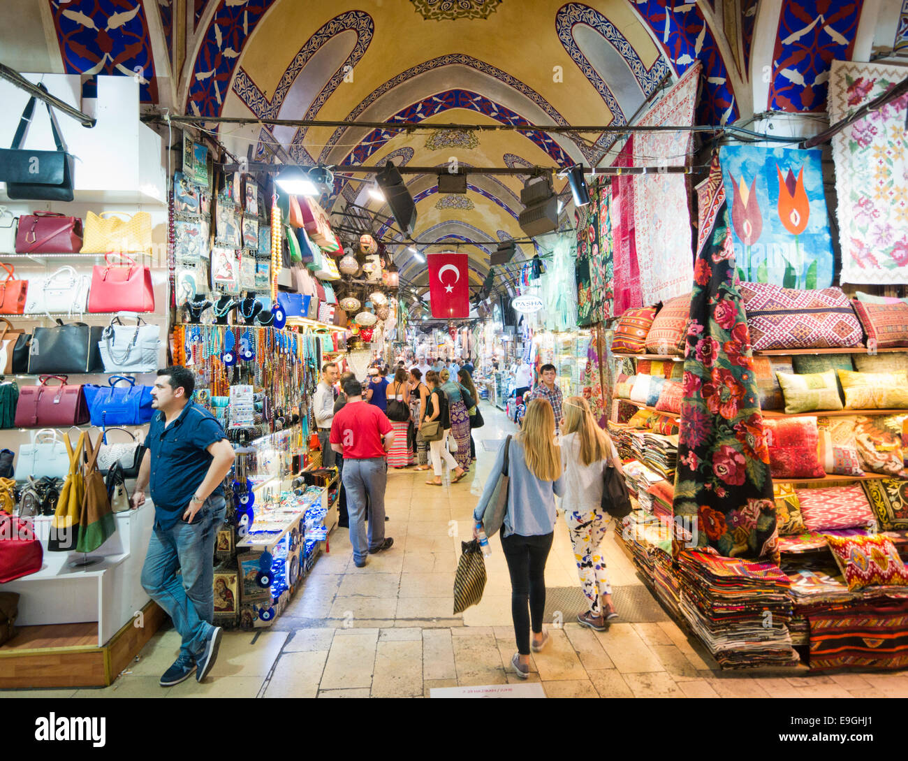 People shopping inside the Grand Bazaar in Istanbul Stock Photo