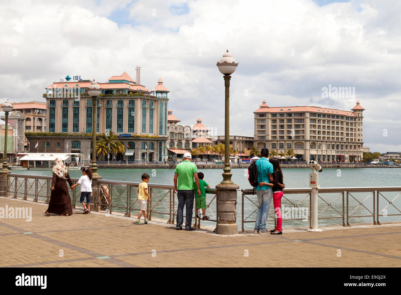Local people at the Caudan Waterfront, a modern development in Port Louis, Mauritius Stock Photo