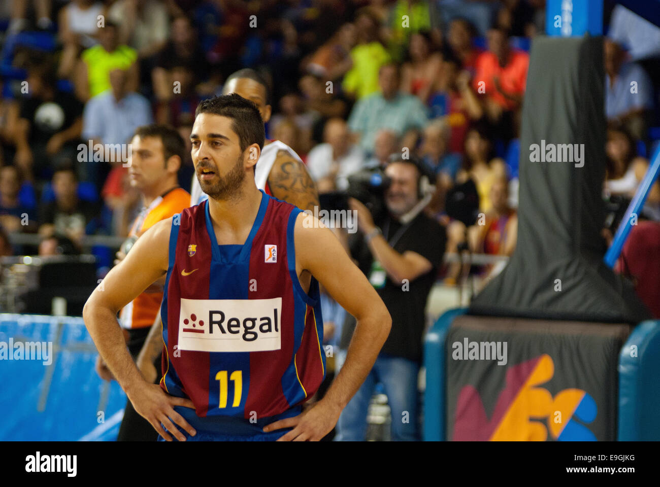 BARCELONA - JUNE 15: Juan Carlos Navarro plays againts TAU Vitoria basketball team at Palau Blaugrana. Stock Photo