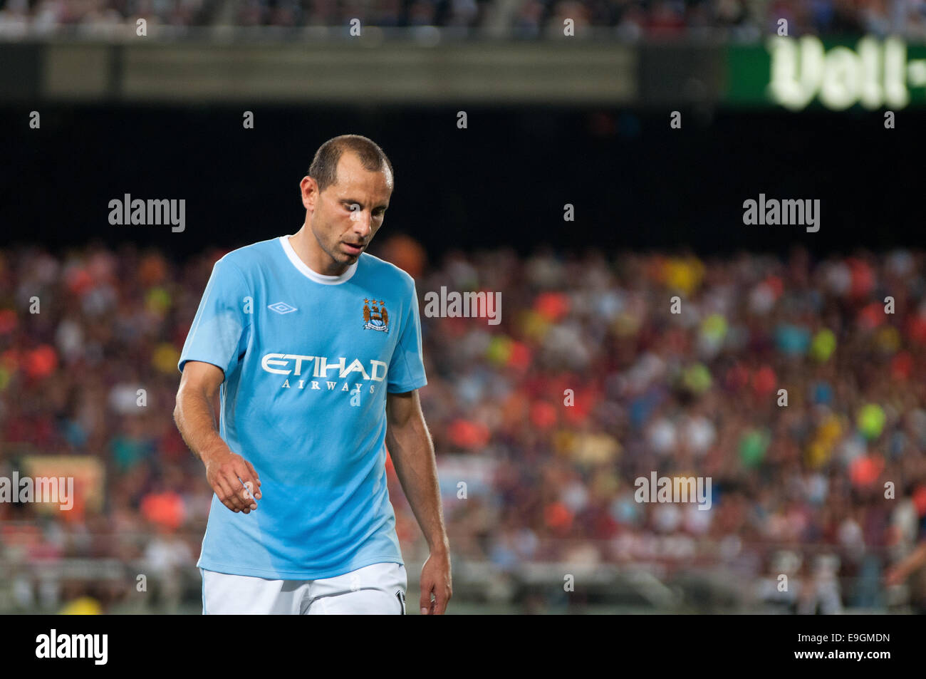 BARCELONA - AUG 19: Martin Petrov, Manchester City player, plays against F.C Barcelona. Joan Gamper Throphy at the Camp Nou. Stock Photo
