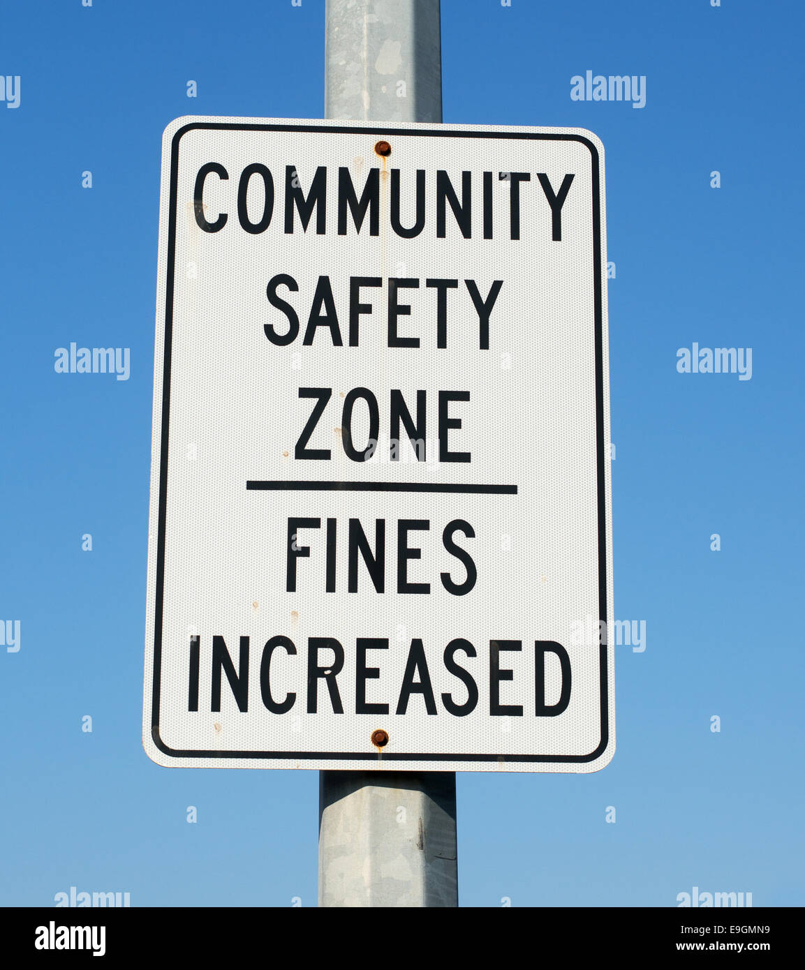 Road sign Community Safety Zone Fines Increased, Thunder Bay, Ontario, Canada Stock Photo