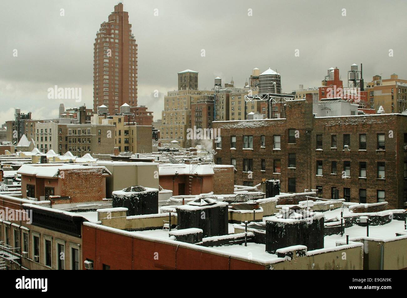 NYC View overlooking snowcovered rooftops on the Upper West Side of