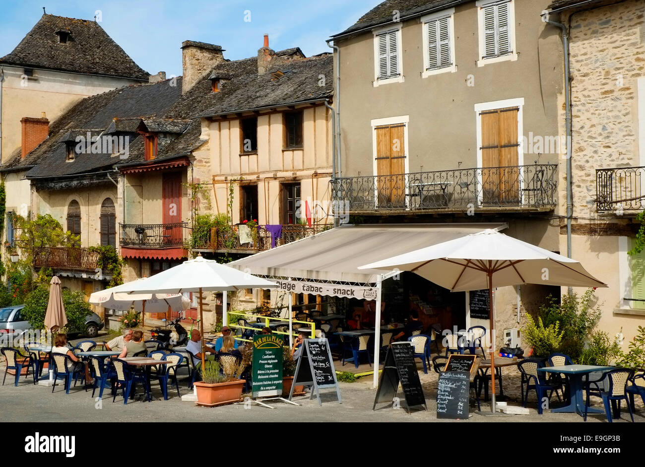 Cafe and Bar Le Faubourg Najac Village Aveyron Department Midi-Pyrenees South West France Europe Stock Photo