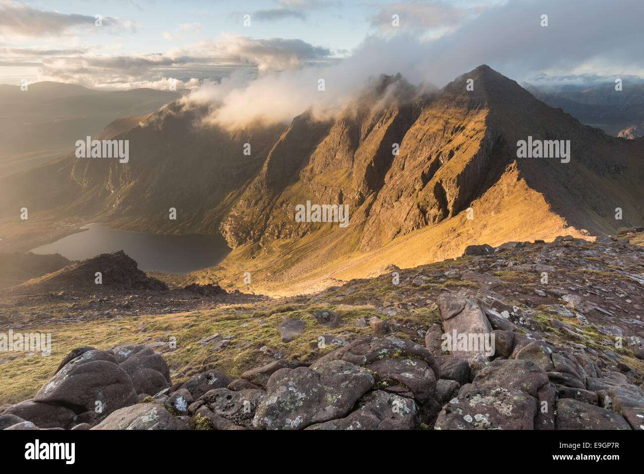 Dramatic morning light and cloud on An Teallach, mountain in the North West Highlands of Scotland Stock Photo