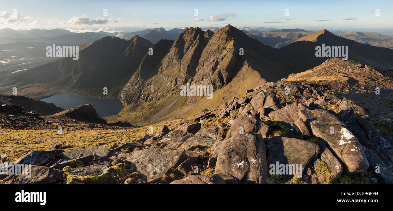 An Teallach panorama from Bidein a' Ghlas Thuill, Wester Ross, NW Scotland Stock Photo