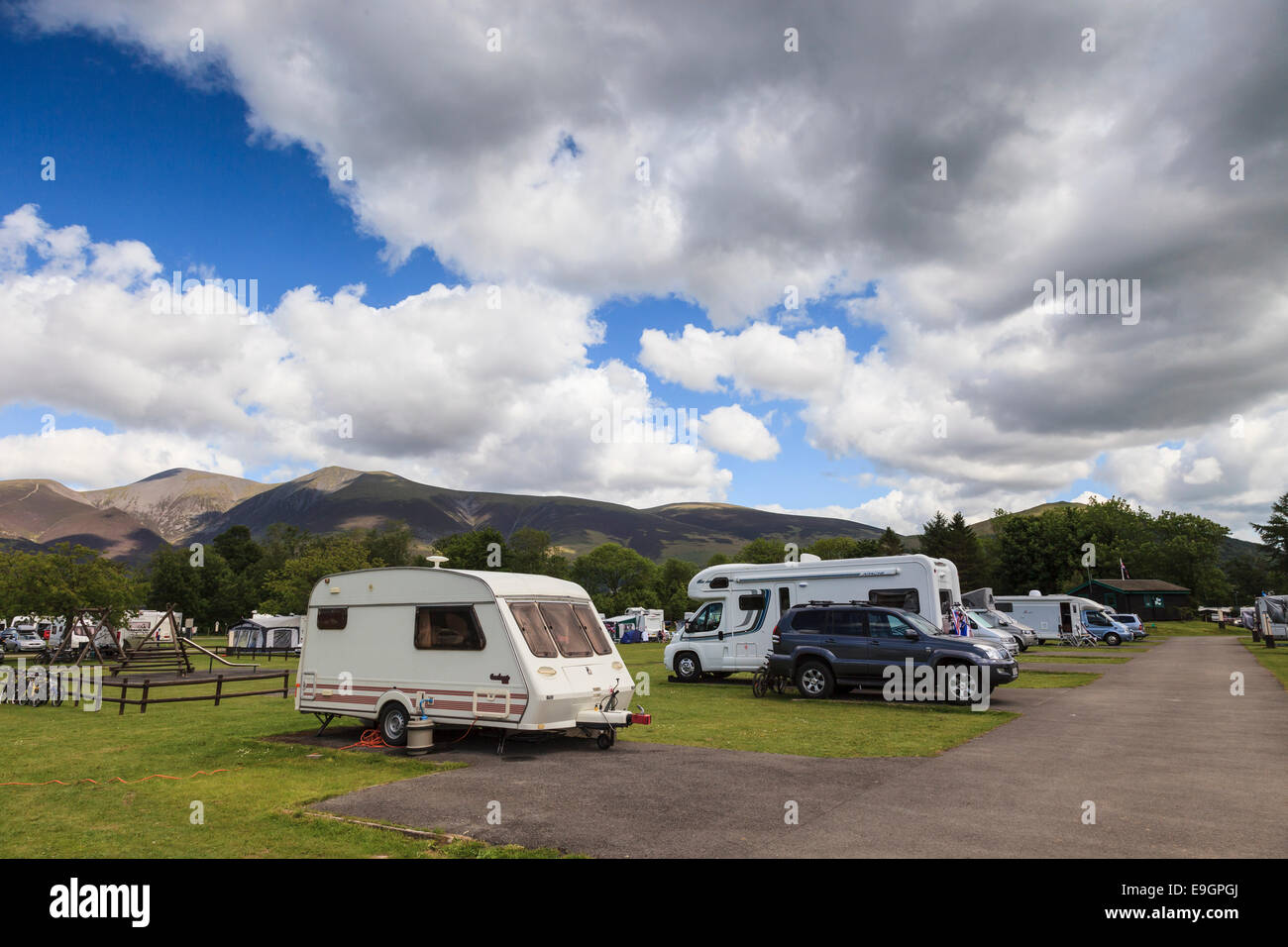 A caravans and motor-homes on a camping site in Cumbria, England Stock Photo