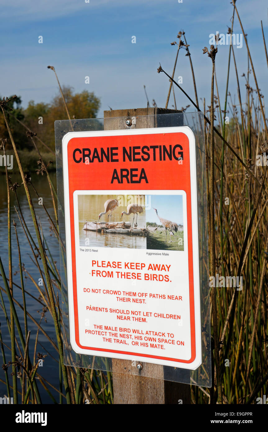 Crane nesting area sign at the George C. Reifel Migratory Bird ...