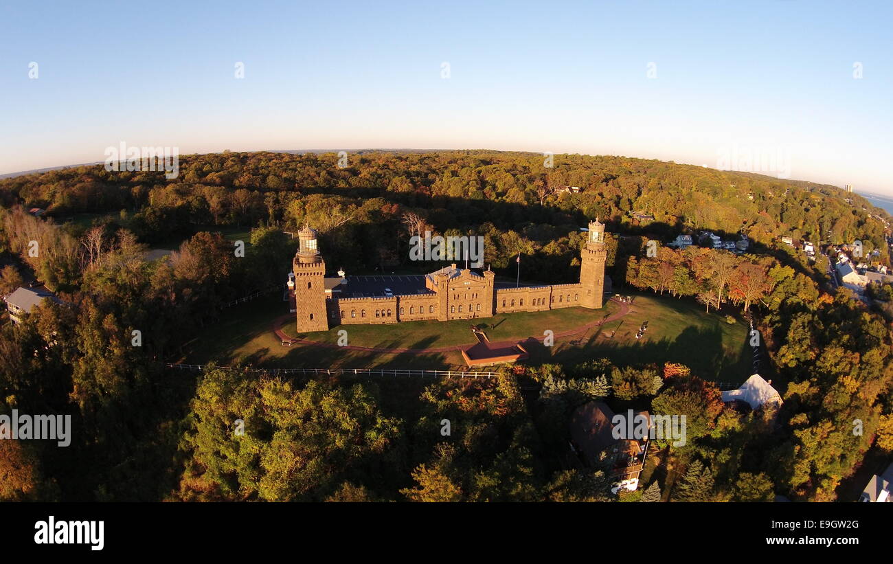 Aerial view of the Navesink Twin Lights in Highlands, New Jersey Stock