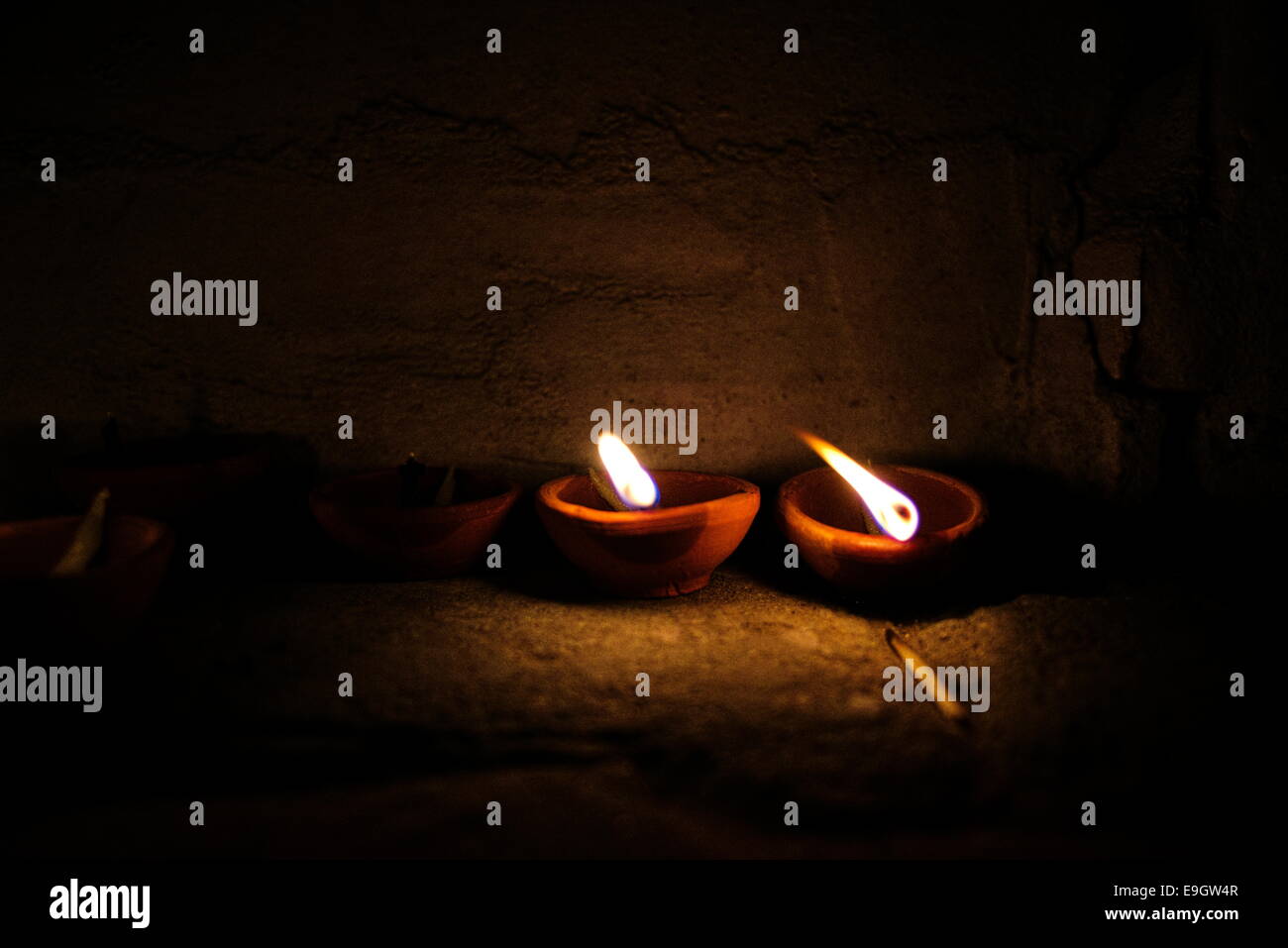 Burning oil lamps for Diwali Stock Photo Alamy