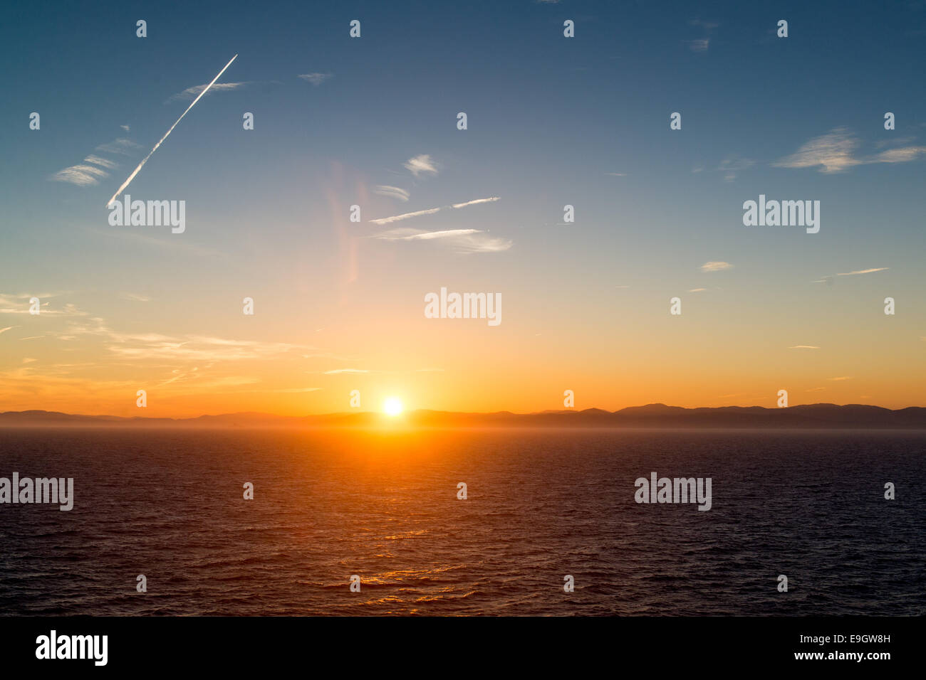 Sunset over the Mediterranean Sea, near Cannes, France Stock Photo