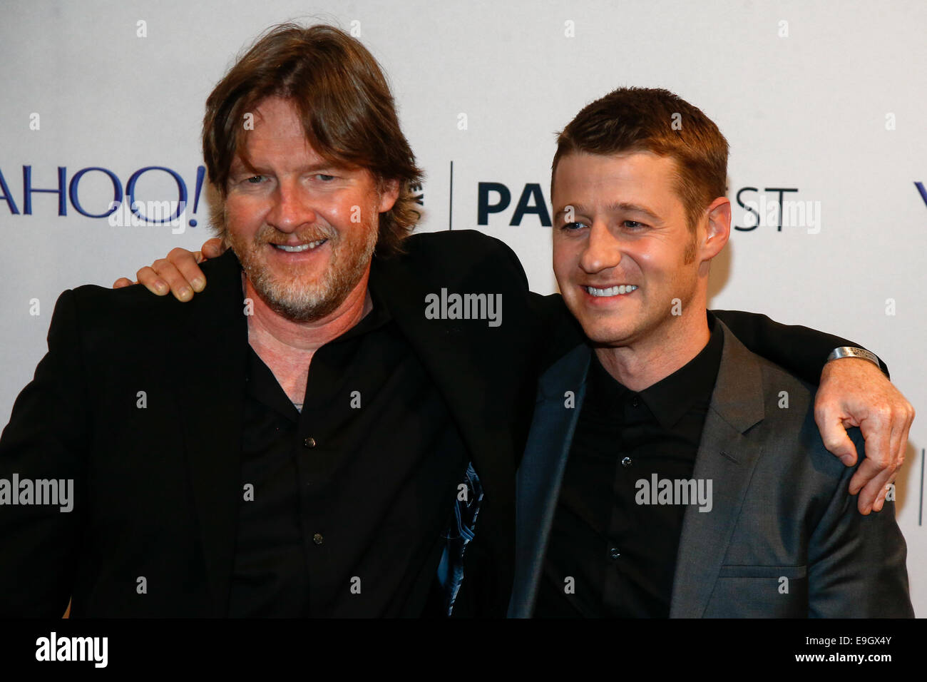 Donal Logue (L) and Benjamin McKenzie attend the 2nd Annual Paleyfest New York Presents: 'Gotham' at Paley Center for Media. Stock Photo