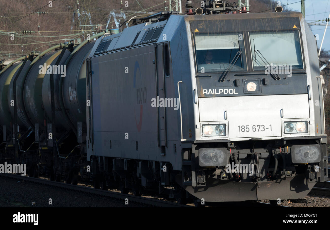 Floyd Railpool freight train hauling tankers through Cologne, Germany. Stock Photo