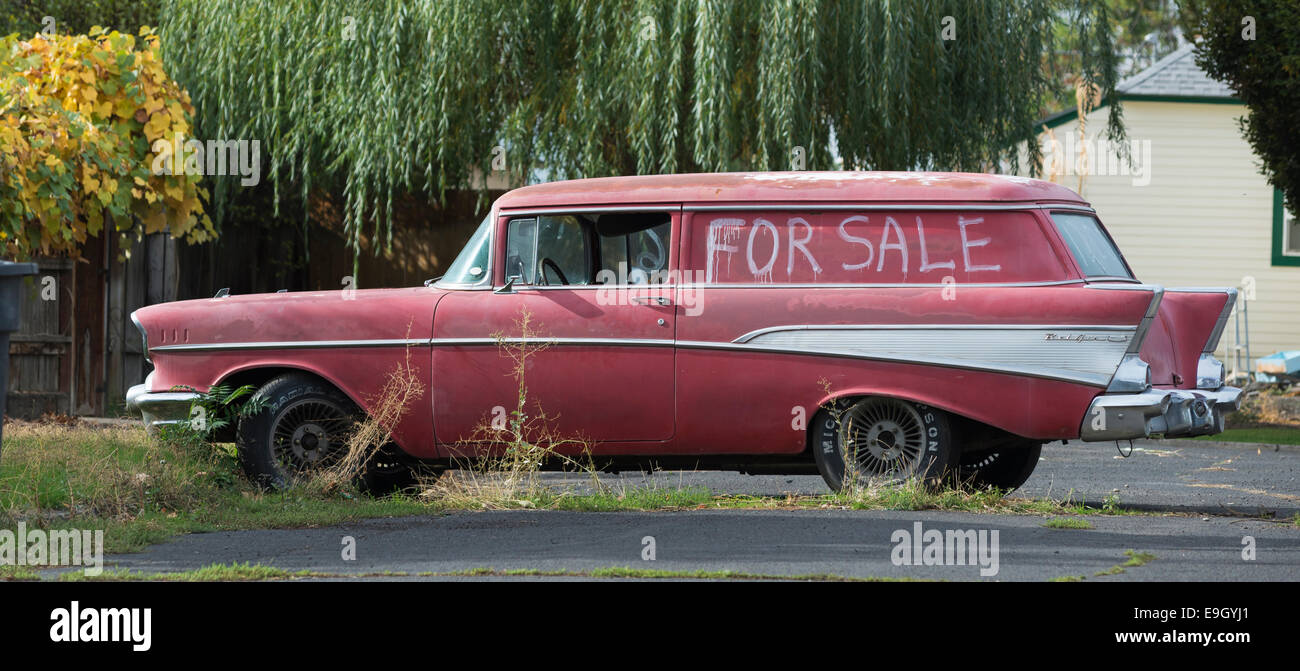 Chevrolet BelAir classic car for sale. Stock Photo