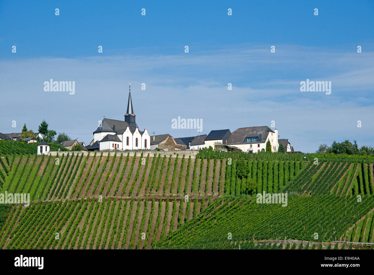 Saint Nicholas Church Monzel and vineyards Moselle Valley Germany Stock Photo