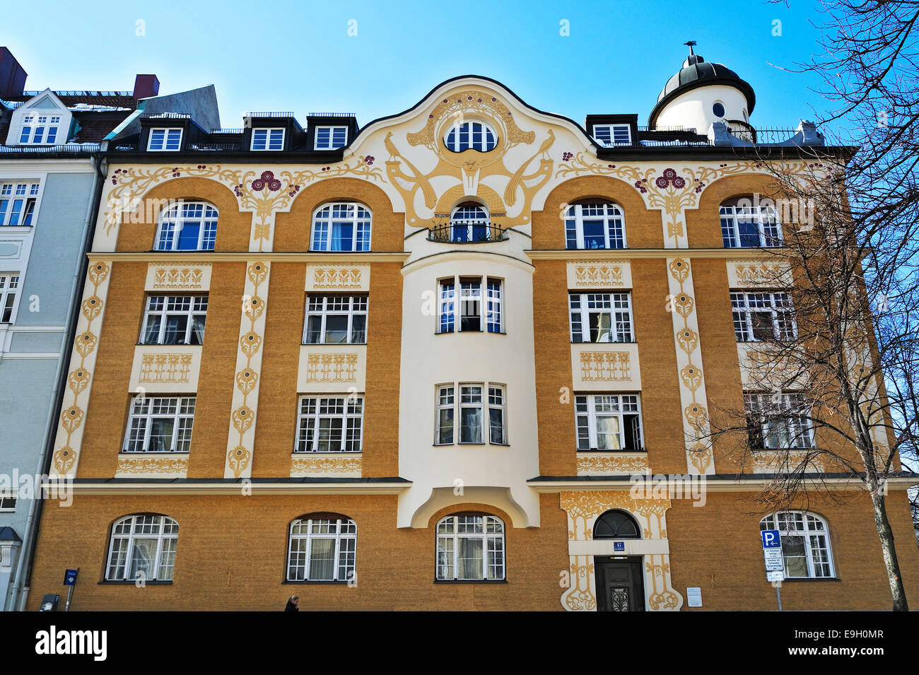 Art Nouveau façade, Jacques Lasserre, Bogenhausen, Munich, Upper Bavaria, Bavaria, Germany Stock Photo