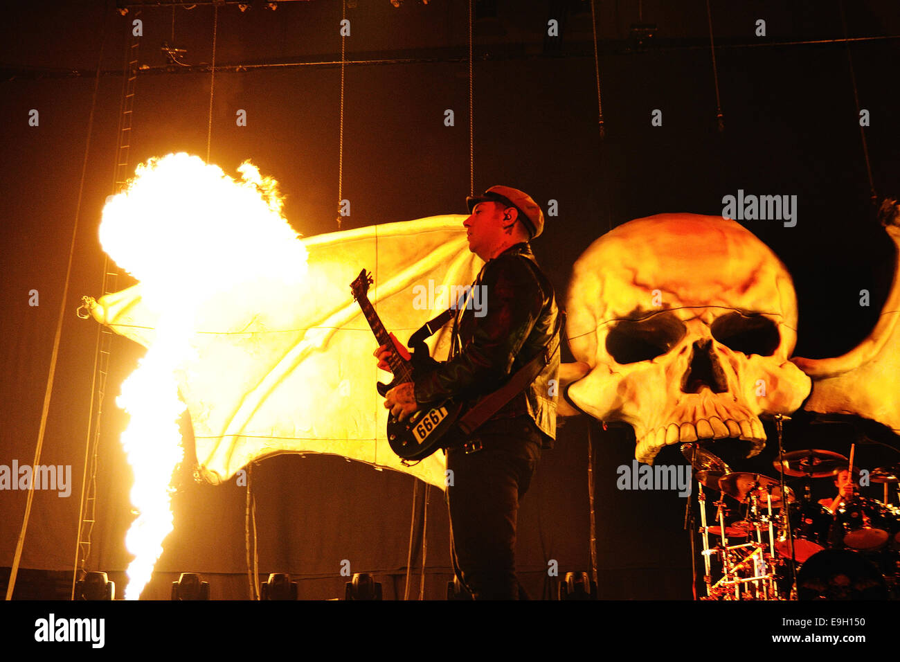 BARCELONA - NOV 25: Avenged Sevenfold, famous heavy metal band with over 15 million fans on Facebook. Stock Photo