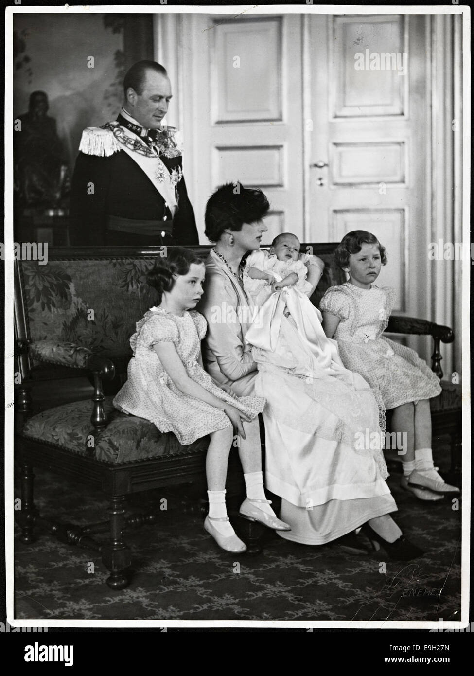 Kronprinsfamilien ved Prins Haralds dåp, 31. mars 1937 Stock Photo