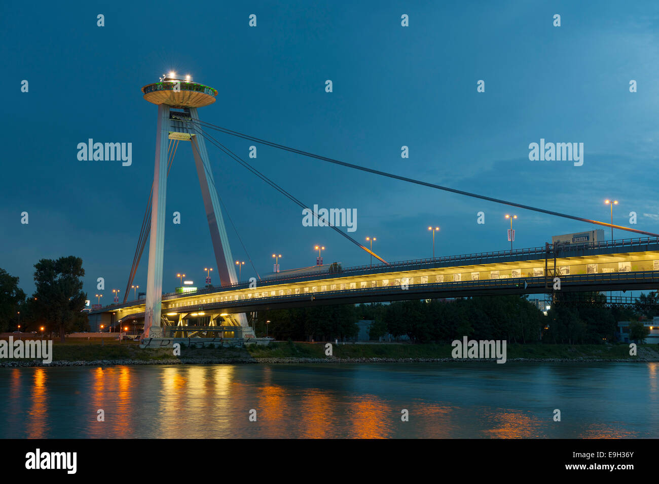 Most SNP bridge, over the Danube, Bratislava, Slovakia Stock Photo