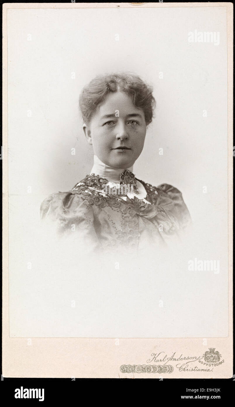 This carte de visite portrait features Kristine Bonnevie, a Norwegian zoologist and professor. The image highlights her status as a pioneering woman in science during the late 19th century. Stock Photo