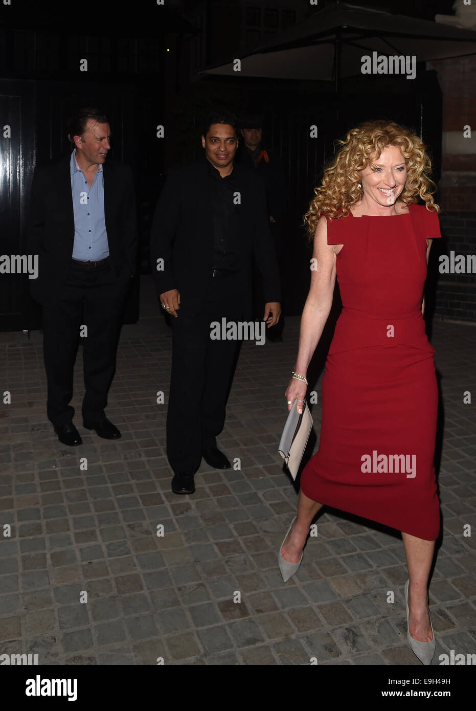 Kelly Hoppen and Duncan Bannatyne leave   Chiltern Firehouse restaurant arm in arm after night out at dinner.  Featuring: Kelly Hoppen,Duncan Bannatyne Where: London, United Kingdom When: 25 Apr 2014 Stock Photo