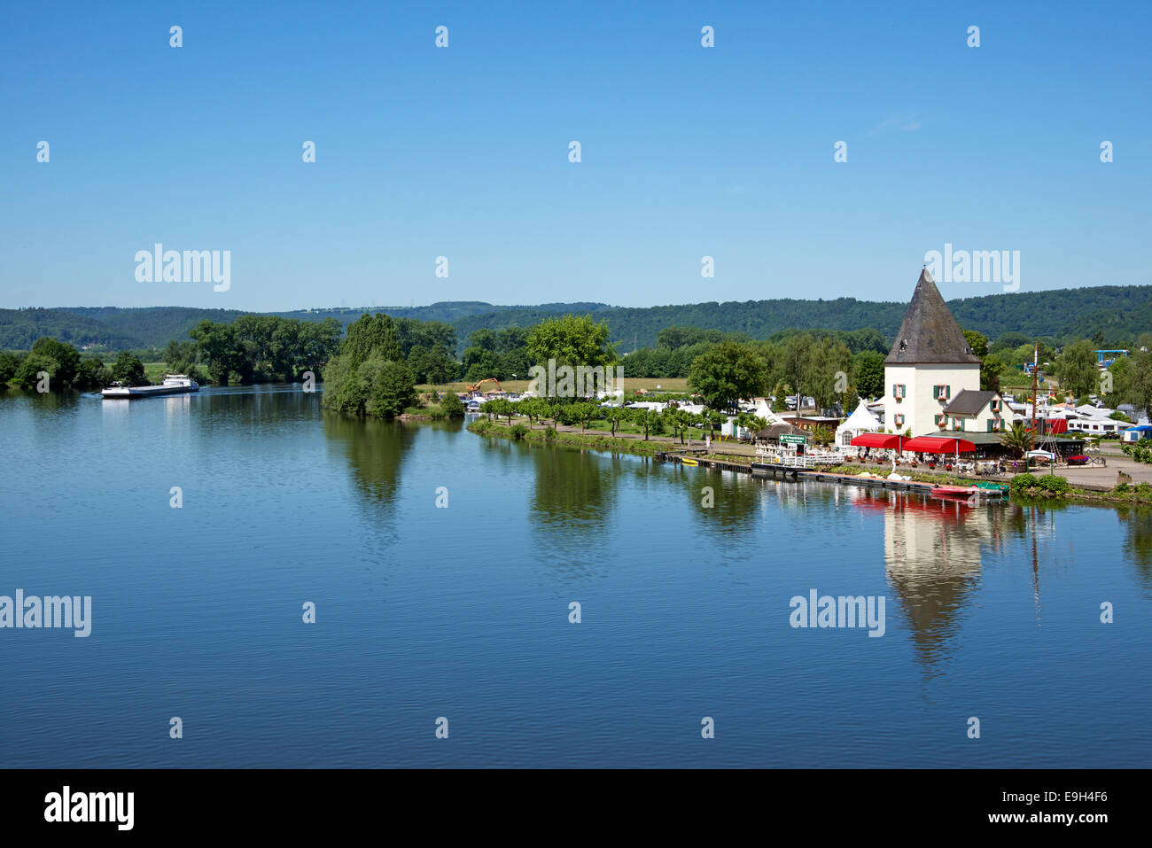 View Moselle River at Schweich Germany Stock Photo