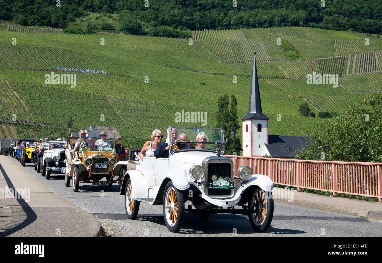 Vintage car rally Piesport Moselle Valley Germany Stock Photo