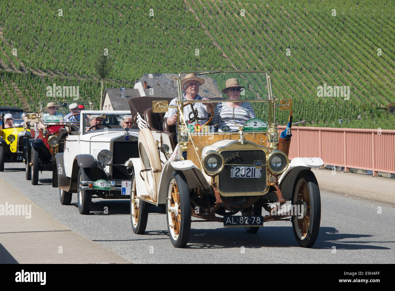 Vintage car rally Piesport Moselle Valley Germany Stock Photo