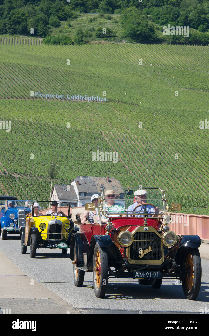 Vintage car rally Piesport Moselle Valley Germany Stock Photo